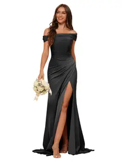 Mermaid Off Shoulder Sleeveless Sweep Train Bridesmaid Dresses Stain with Slit Train — view 12
