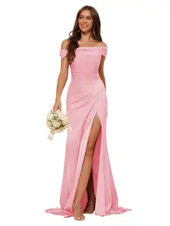 Mermaid Off Shoulder Sleeveless Sweep Train Bridesmaid Dresses Stain with Slit Train — view 13