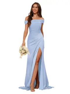 Mermaid Off Shoulder Sleeveless Sweep Train Bridesmaid Dresses Stain with Slit Train — view 16