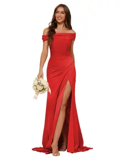 Mermaid Off Shoulder Sleeveless Sweep Train Bridesmaid Dresses Stain with Slit Train — view 18