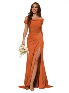 Mermaid Off Shoulder Sleeveless Sweep Train Bridesmaid Dresses Stain with Slit Train — view 19