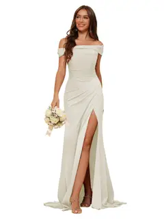 Mermaid Off Shoulder Sleeveless Sweep Train Bridesmaid Dresses Stain with Slit Train — view 31