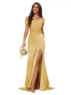 Mermaid Off Shoulder Sleeveless Sweep Train Bridesmaid Dresses Stain with Slit Train — view 32