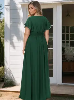 A-Line/Princess Scoop Neck Short Sleeves Floor-Length Plus Size Bridesmaid Dress With Ruffles — view 2