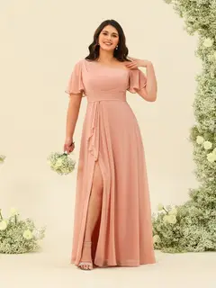 A-Line/Princess One-Shoulder Floor-Length Split Side Plus Size Bridesmaid Dresses — view 1