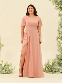 A-Line/Princess One-Shoulder Floor-Length Split Side Plus Size Bridesmaid Dresses — view 4