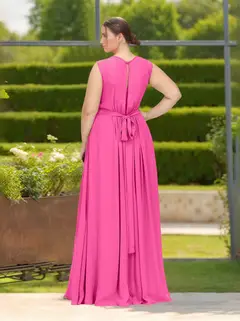 A-Line/Princess Scoop Neck Sleeveless Floor-Length Chiffon Plus Size Bridesmaid Dress with Ruffles & Bowknot — view 2