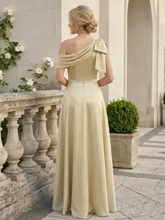 A-Line/Princess Asymmetrical Bridesmaid Dresses With Bow/High Split Satin Sleeveless Floor-Length — view 2