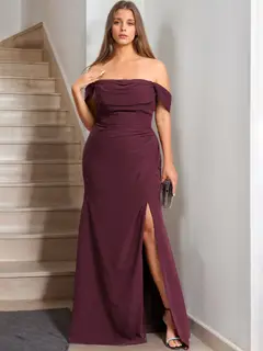 A-Line/Princess Off-the-Shoulder Floor-Length Plus Size Bridesmaid Dresses with Ruffles — view 1