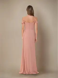 Sheath/Column Off-the-Shoulder Spaghetti Straps Floor-Length Plus Size Bridesmaid Dress with Ruffles & Split Side — view 2