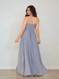 A-Line/Princess V-Neck Spaghetti Straps Sleeveless Floor-Length Plus Size Bridesmaid Dresses with Ruffles & Split Side — view 2