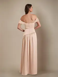 A-Line/Princess Off-the-Shoulder Sleeveless Floor-Length Silk Satin Bridesmaid Dresses with Pleated & Split Side — view 2