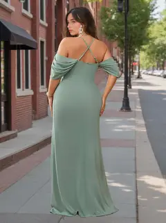 Sheath/Column Spaghetti Straps Sleeveless Floor-Length Plus Size Bridesmaid Dresses — view 2