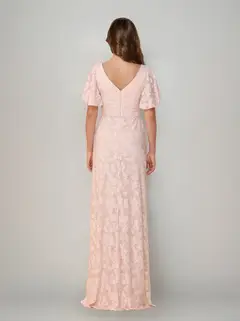 A-Line/Princess V-Neck Short Sleeves Floor-Length Bridesmaid Dresses with Split Side & Ruched — view 2
