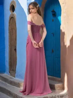A-Line/Princess Strapless Neck Short Sleeves Floor-Length Bridesmaid Dresses with Ruffles — view 2
