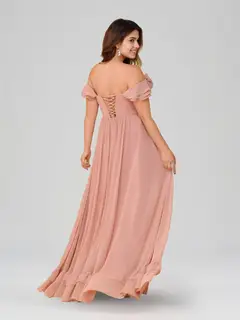 A-Line/Princess Off-the-Shoulder Short Sleeves Floor-Length Plus Size Bridesmaid Dresses with Split Side & Ruched — view 2