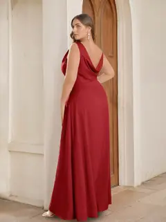 A-Line/Princess Spaghetti Straps Sleeveless Floor-Length Plus Size Bridesmaid Dresses with Split Side — view 2