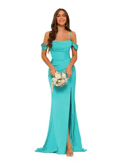 Mermaid/Trumpet Satin Off-the-Shoulder Sleeveless Floor-Length Bridesmaid Dresses — view 3