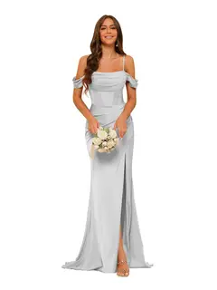 Mermaid/Trumpet Satin Off-the-Shoulder Sleeveless Floor-Length Bridesmaid Dresses — view 5