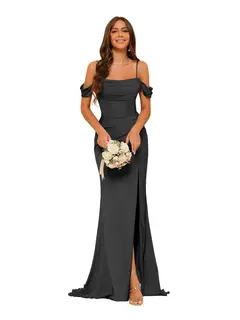 Mermaid/Trumpet Satin Off-the-Shoulder Sleeveless Floor-Length Bridesmaid Dresses — view 6
