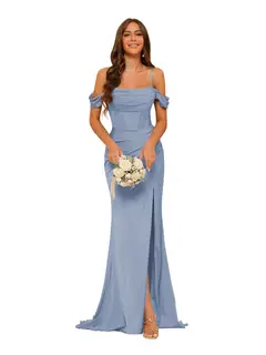 Mermaid/Trumpet Satin Off-the-Shoulder Sleeveless Floor-Length Bridesmaid Dresses — view 7
