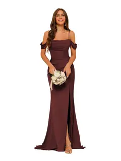 Mermaid/Trumpet Satin Off-the-Shoulder Sleeveless Floor-Length Bridesmaid Dresses — view 8