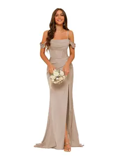 Mermaid/Trumpet Satin Off-the-Shoulder Sleeveless Floor-Length Bridesmaid Dresses — view 9