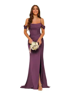 Mermaid/Trumpet Satin Off-the-Shoulder Sleeveless Floor-Length Bridesmaid Dresses — view 10