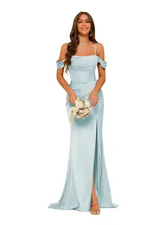 Mermaid/Trumpet Satin Off-the-Shoulder Sleeveless Floor-Length Bridesmaid Dresses — view 11