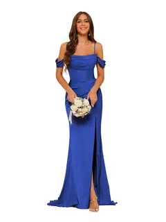 Mermaid/Trumpet Satin Off-the-Shoulder Sleeveless Floor-Length Bridesmaid Dresses — view 12
