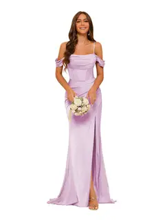 Mermaid/Trumpet Satin Off-the-Shoulder Sleeveless Floor-Length Bridesmaid Dresses — view 14