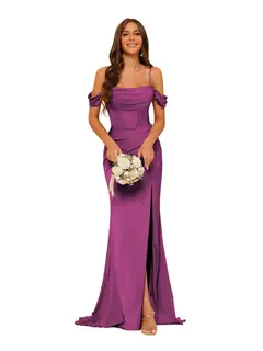 Mermaid/Trumpet Satin Off-the-Shoulder Sleeveless Floor-Length Bridesmaid Dresses — view 15