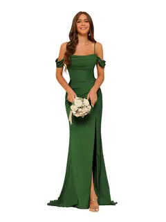 Mermaid/Trumpet Satin Off-the-Shoulder Sleeveless Floor-Length Bridesmaid Dresses — view 16