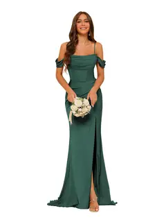 Mermaid/Trumpet Satin Off-the-Shoulder Sleeveless Floor-Length Bridesmaid Dresses — view 17