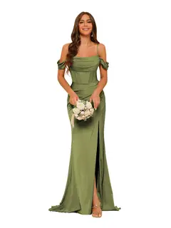 Mermaid/Trumpet Satin Off-the-Shoulder Sleeveless Floor-Length Bridesmaid Dresses — view 18