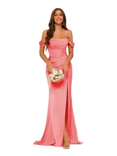 Mermaid/Trumpet Satin Off-the-Shoulder Sleeveless Floor-Length Bridesmaid Dresses — view 19