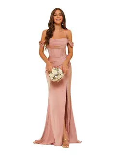 Mermaid/Trumpet Satin Off-the-Shoulder Sleeveless Floor-Length Bridesmaid Dresses — view 23