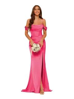 Mermaid/Trumpet Satin Off-the-Shoulder Sleeveless Floor-Length Bridesmaid Dresses — view 24