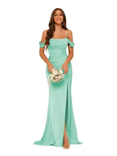 Mermaid/Trumpet Satin Off-the-Shoulder Sleeveless Floor-Length Bridesmaid Dresses — view 26