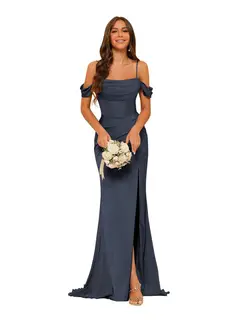 Mermaid/Trumpet Satin Off-the-Shoulder Sleeveless Floor-Length Bridesmaid Dresses — view 27