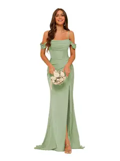 Mermaid/Trumpet Satin Off-the-Shoulder Sleeveless Floor-Length Bridesmaid Dresses — view 31