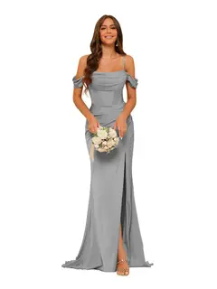 Mermaid/Trumpet Satin Off-the-Shoulder Sleeveless Floor-Length Bridesmaid Dresses — view 32