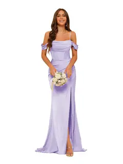 Mermaid/Trumpet Satin Off-the-Shoulder Sleeveless Floor-Length Bridesmaid Dresses — view 33