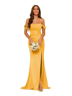Mermaid/Trumpet Satin Off-the-Shoulder Sleeveless Floor-Length Bridesmaid Dresses — view 34
