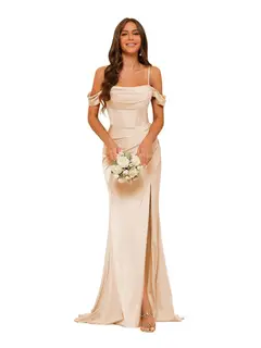 Mermaid/Trumpet Satin Off-the-Shoulder Sleeveless Floor-Length Bridesmaid Dresses — view 35