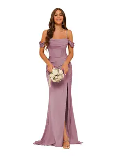 Mermaid/Trumpet Satin Off-the-Shoulder Sleeveless Floor-Length Bridesmaid Dresses — view 37