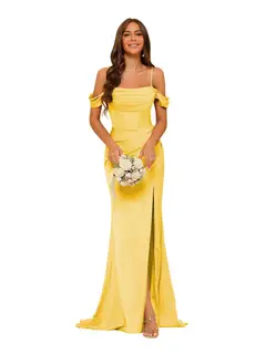 Mermaid/Trumpet Satin Off-the-Shoulder Sleeveless Floor-Length Bridesmaid Dresses — view 38