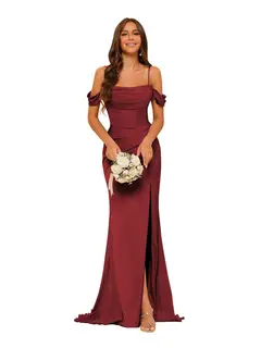 Mermaid/Trumpet Satin Off-the-Shoulder Sleeveless Floor-Length Bridesmaid Dresses — view 39