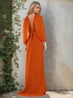 A-Line/Princess Halter Neck Long Sleeves Floor-Length Bridesmaid Dresses with Ruffles — view 2