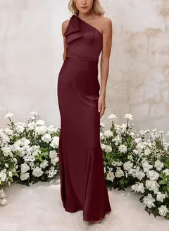 Sheath/Column One-Shoulder Floor-length Long Bridesmaid Dresses — LV41092661 — view 7